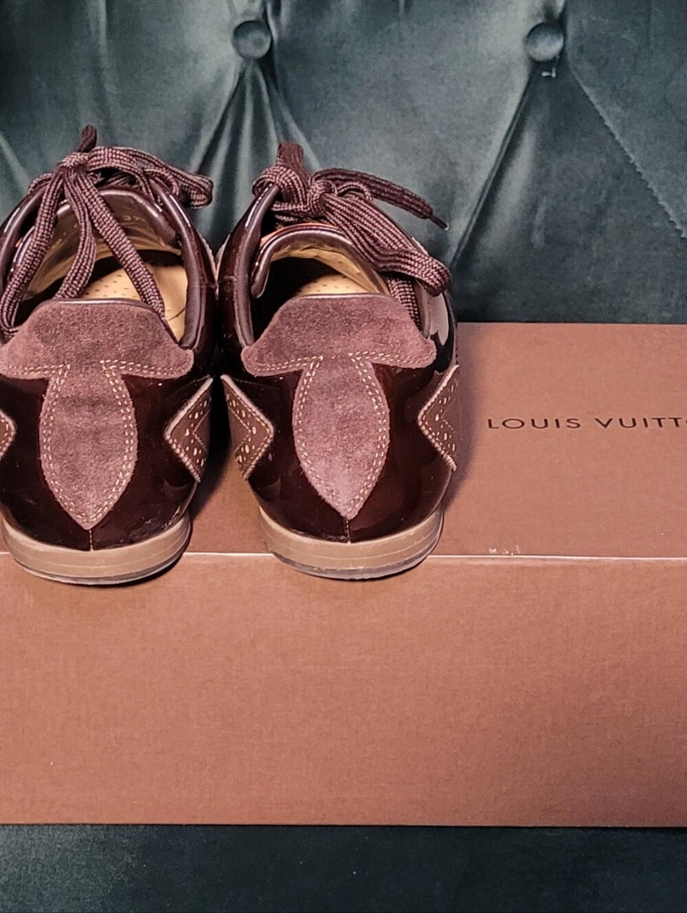 Louis Vuitton Brown Monogram Patent-Trim Sneakers - Picture 7 of 8